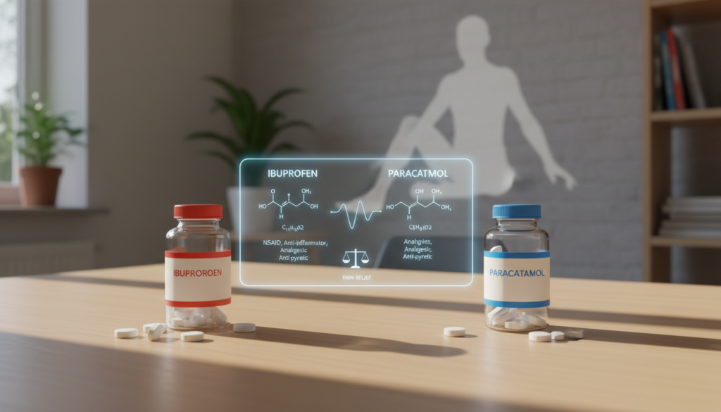 Ibuprofen vs Paracetamol bei Ischias: Wirksamkeitsvergleich Tablettenflasche Ibuprofen und Paracetamol im Vergleich – Wirksamkeitsunterschiede bei Ischias