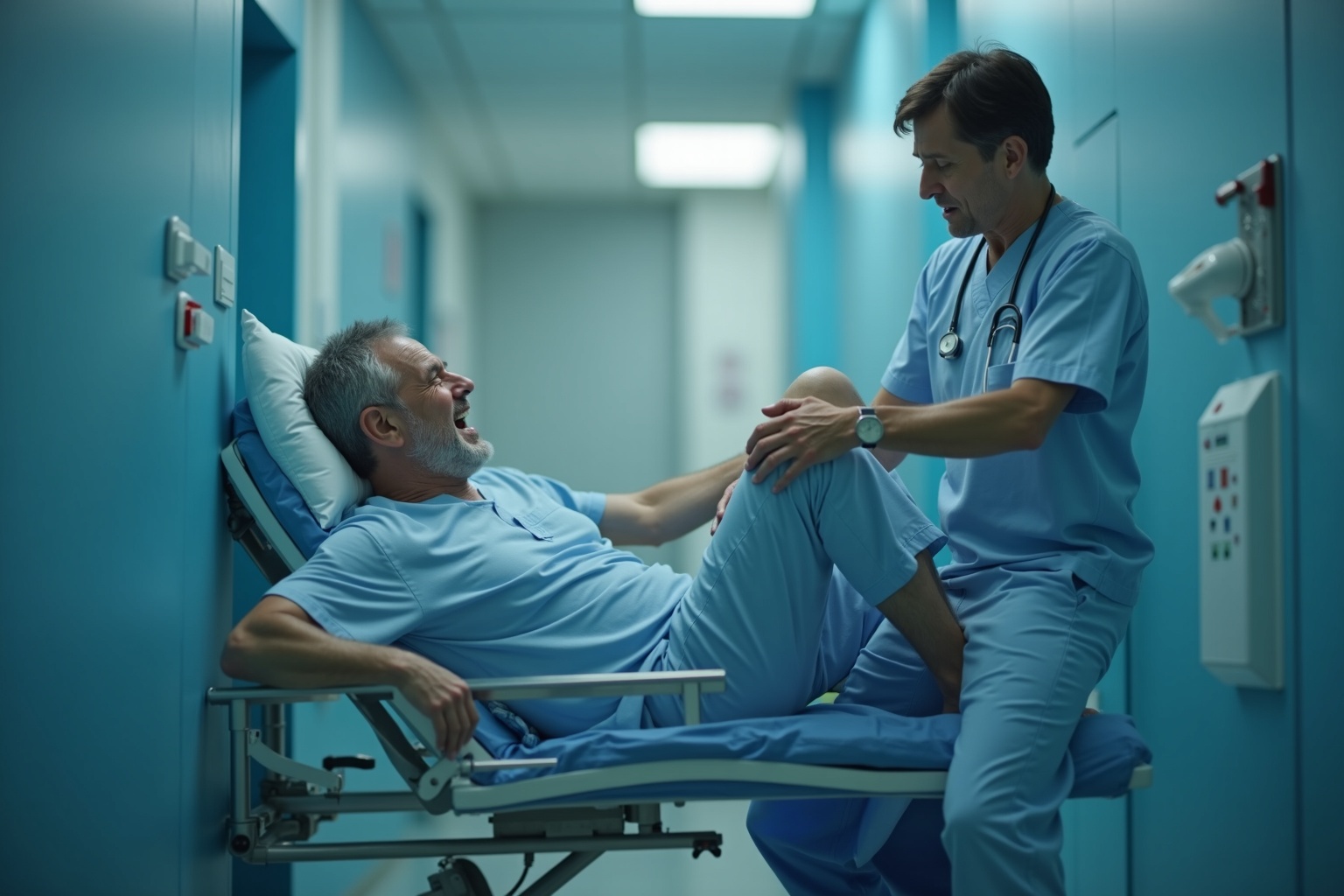 Patient in Notaufnahme bei akutem Ischias-Notfall